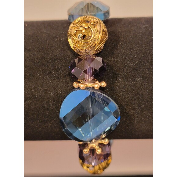 Handmade Blue & Gold Statement Beaded Bracelet - Picture 2 of 2